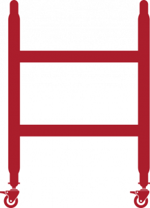 A red icon of a multifunction section of scaffold.